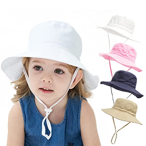 YANWANG Baby Kinder Einstellbare Eimer Sonnenhut, UPF 50+ Sonnenschutz Strandmütze für Kleinkinder Jungen Mädchen(White,0-12Months) von YANWANG