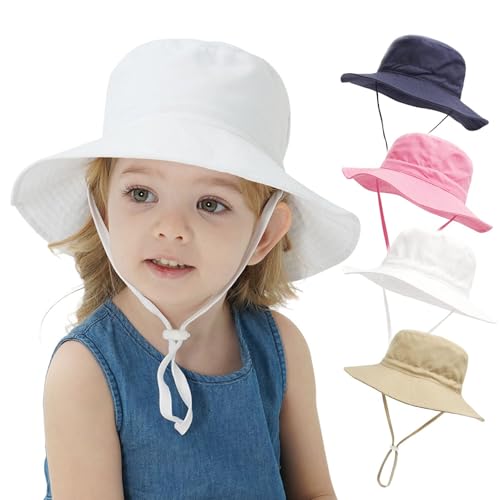 YANWANG Baby Kinder Einstellbare Eimer Sonnenhut, UPF 50+ Sonnenschutz Strandmütze für Kleinkinder Jungen Mädchen(White,0-6Months) von YANWANG