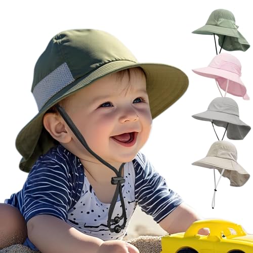 YANWANG Baby Sonnenhut UPF 50+ Sommerhut Kleinkind Mädchen Jungen Mütze mit Nackenschutz Kinder Faltbar Strandhut(S:6-24 Monate,Armeegrün) von YANWANG