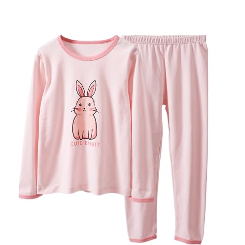 Mädchen Schlafanzug Set 100% Baumwolle Langarm Nachtwäsche Kleinkind Kinder Nachtwäsche Outfits（Bunny-pink，10 T/ 140cm von YANWANG