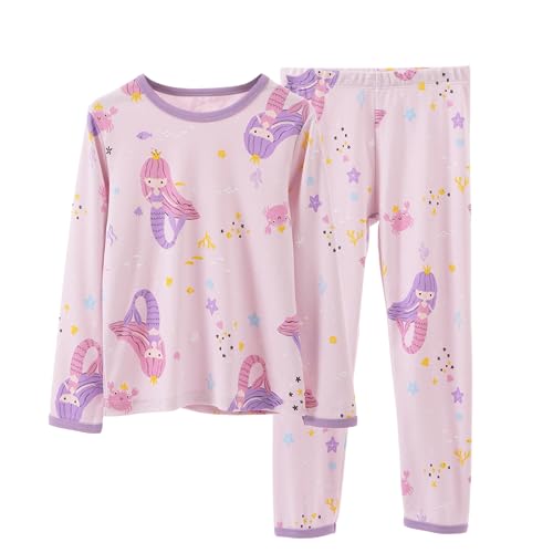 YANWANG Mädchen Schlafanzug Set 100% Baumwolle Langarm Nachtwäsche Kleinkind Kinder Nachtwäsche Outfits（Mermaids-Purple，10 T/ 140cm von YANWANG