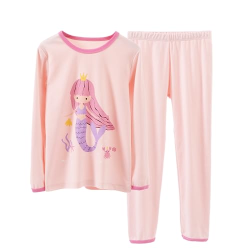 YANWANG Mädchen Schlafanzug Set 100% Baumwolle Langarm Nachtwäsche Kleinkind Kinder Nachtwäsche Outfits（Mermaids-pink，8 T/ 130cm von YANWANG