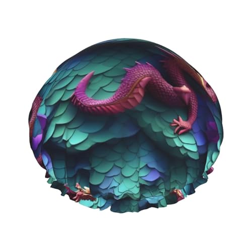 3D-Duschhaube mit magischem Drachenschuppen-Muster, groß, wasserdicht, für Damen und Herren, wiederverwendbar, leicht, weich von YANYU