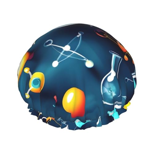 Abstrakter Wissenschafts-Chemie-Druck, groß, wasserdicht, Duschhaube für Damen und Herren, wiederverwendbar, leicht, weich von YANYU