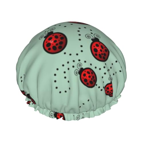 Art Ladybug Tracks Print Große Größe Wasserdichte Duschhaube für Damen und Herren Wiederverwendbar Leicht Weiche Mütze von YANYU