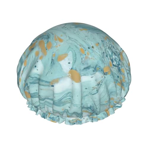 Azurit Blaugrün und Folie Gold Öl Marmor Muster Druck Große Größe Wasserdicht Duschhaube für Damen und Herren Wiederverwendbar Leicht Weich Hut von YANYU