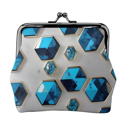 Blaue Sechsecke und Diamanten Druck Stilvolle einzigartige Münzbörse niedliche Mini-Geldbörse mit Kussschloss, wasserdicht für Münzen von YANYU