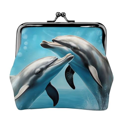 Delfine in Love Print Stilvolle einzigartige Münzbörse niedliche Mini-Geldbörse mit Kussschloss, wasserdicht für Münzen von YANYU