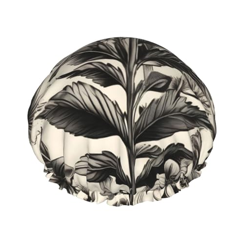 Duschhaube mit Blumenkräutern, botanisches Muster, groß, wasserdicht, für Damen und Herren, wiederverwendbar, leicht, weich von YANYU