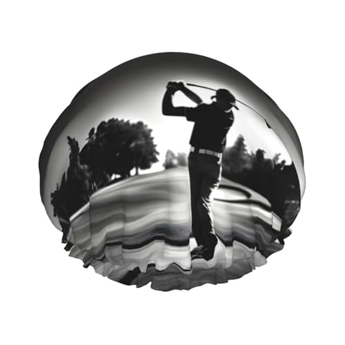 Duschhaube mit Golf-Aufdruck, groß, wasserdicht, für Damen und Herren, wiederverwendbar, leicht, weich, Schwarz / Weiß von YANYU