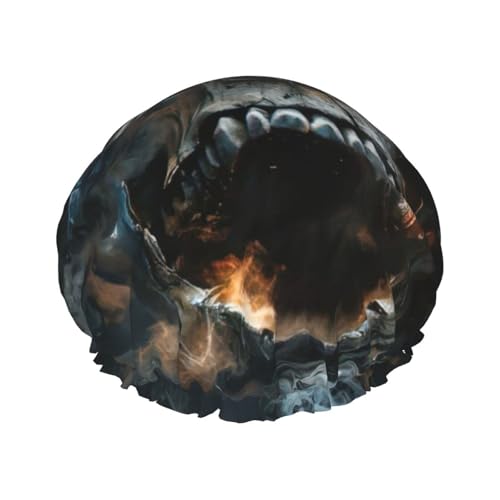 Duschhaube mit Horror-Geister-Schädel-Druck, groß, wasserdicht, für Damen und Herren, wiederverwendbar, leicht, weich von YANYU