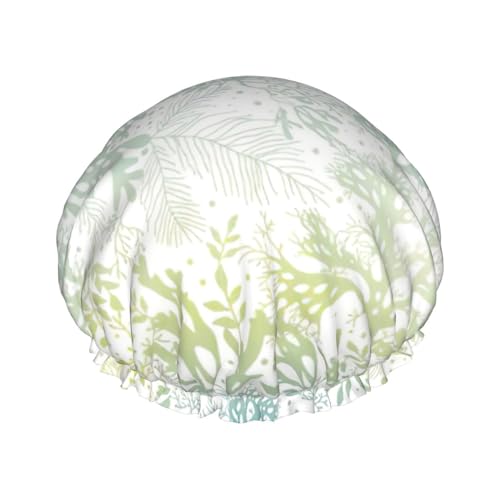Duschhaube mit Meeresalgen-Druck, groß, wasserdicht, für Damen und Herren, wiederverwendbar, leicht, weich von YANYU