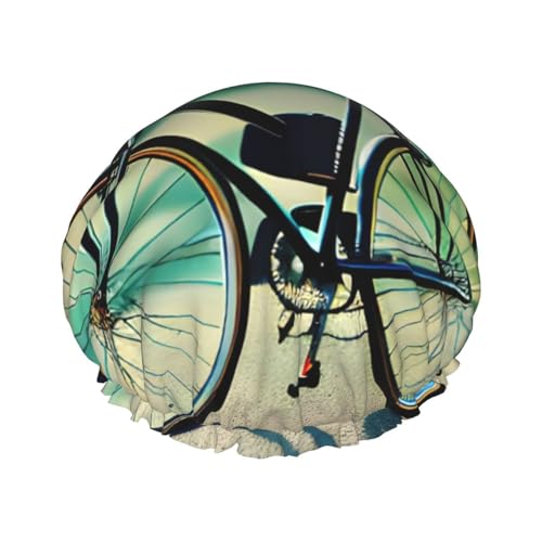 Duschhaube mit Retro-Fahrraddruck, groß, wasserdicht, für Damen und Herren, wiederverwendbar, leicht, weich von YANYU