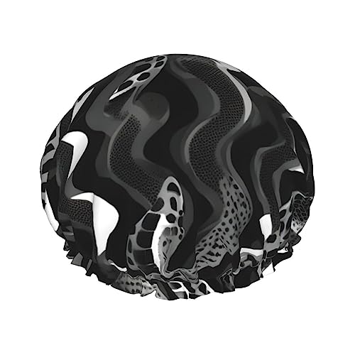 Duschhaube mit Schlangenhautmuster, groß, wasserdicht, für Damen und Herren, wiederverwendbar, leicht, weich, Schwarz / Weiß von YANYU