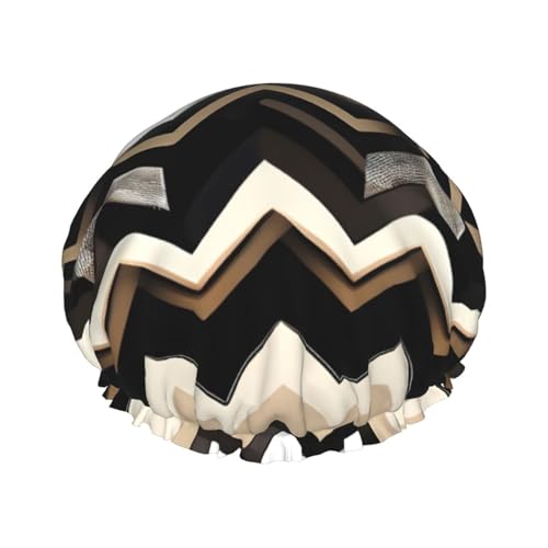 Duschhaube mit Zickzack-Druck, groß, wasserdicht, für Damen und Herren, wiederverwendbar, leicht, weich, Schwarz / Weiß von YANYU