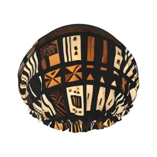 Duschhaube mit afrikanischem Schlammstoff, Tribal-Druck, groß, wasserdicht, für Damen und Herren, wiederverwendbar, leicht, weich von YANYU
