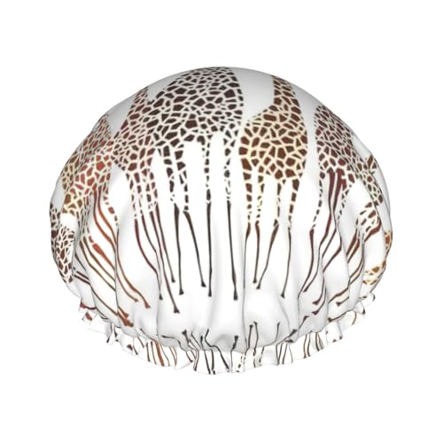 Duschhaube mit niedlichem Cartoon-Giraffen-Druck, groß, wasserdicht, für Damen und Herren, wiederverwendbar, leicht, weich von YANYU