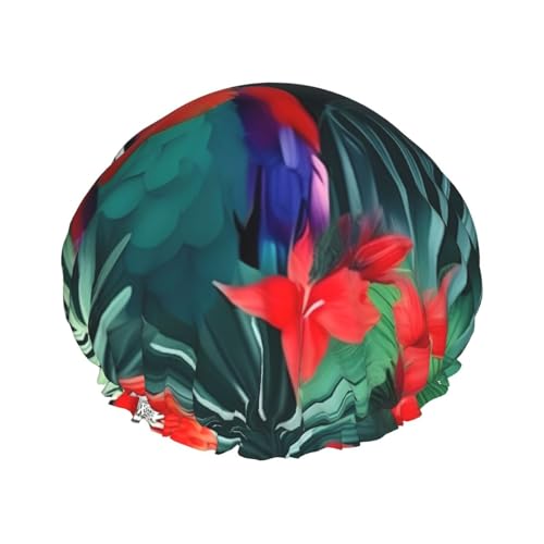 Duschhaube mit tropischem Blumendruck, groß, wasserdicht, für Damen und Herren, wiederverwendbar, leicht, weich von YANYU