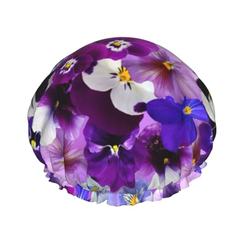 Duschhaube mit violettem Blumendruck, groß, wasserdicht, für Damen und Herren, wiederverwendbar, leicht, weich von YANYU