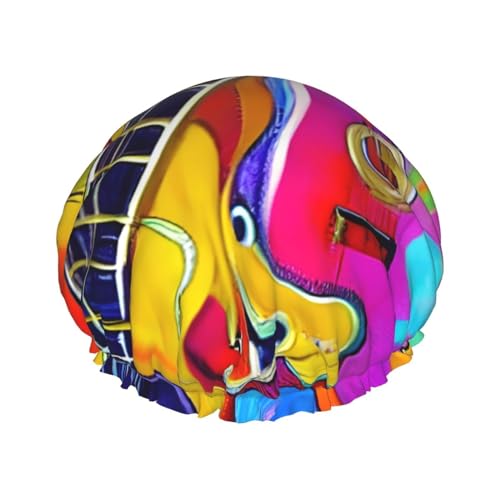 Farbe Akustik und Gitarren Druck Große Größe Wasserdichte Duschkappe für Frauen und Männer Wiederverwendbare Leichte Weiche Hut von YANYU