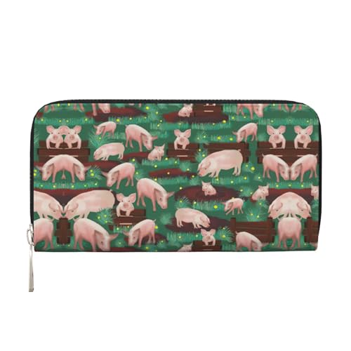 Geldbörse aus Leder mit Schweinefarm-Druck, für Damen, Freizeit und Reisen, für alle Anlässe, Schwarz, Einheitsgröße, Kunst Geldbörse aus Leder mit Schweinefarm-Druck, für Damen, Freizeit und Reisen, für alle Anlässe, Schwarz, Einheitsgröße, Kunst von YANYU