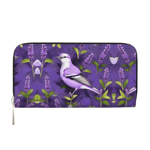 Geldbörse mit Vogel in violettem Lavendel, Blumendruck, Leder, Handbrieftasche, Clutch für Damen, Freizeit und Reisen, für alle Anlässe, Schwarz, Einheitsgröße, Kunst Geldbörse mit Vogel in violettem Lavendel, Blumendruck, Leder, Handbrieftasche, Clutch für Damen, Freizeit und Reisen, für alle Anlässe, Schwarz, Einheitsgröße, Kunst von YANYU