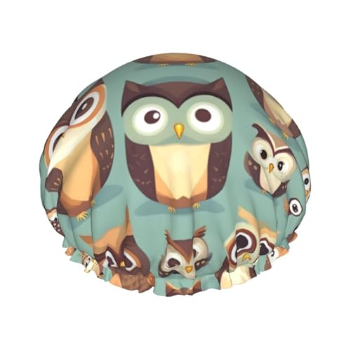 Große Größe wasserdichte Duschhaube mit Cartoon-Tier-Eulen-Druck für Frauen und Männer, wiederverwendbar, leicht, weich von YANYU