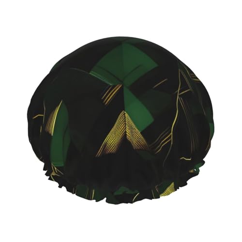 Große Größe wasserdichte Duschhaube mit schwarz-grünem und goldenem geometrischem Druck für Frauen und Männer wiederverwendbar leichter weicher Hut Große Größe wasserdichte Duschhaube mit schwarz-grünem und goldenem geometrischem Druck für Frauen und Männer wiederverwendbar leichter weicher Hut von YANYU