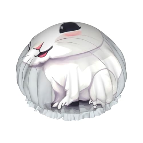 Große wasserdichte Duschhaube mit weißem Kaninchenaufdruck, für Frauen und Männer, wiederverwendbar, leicht und weich von YANYU