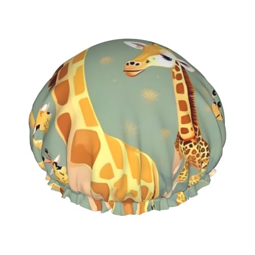 Große wasserdichte Duschhaube mit wildem Cartoon-Giraffen-Druck, für Frauen und Männer, wiederverwendbar, leicht und weich von YANYU