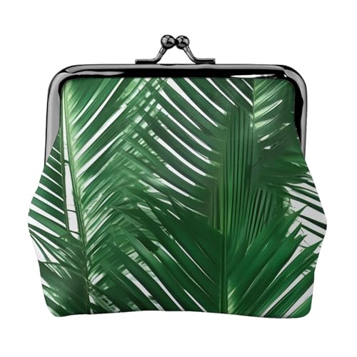 Grünes Palmblatt-Druck, stilvolle einzigartige Münzbörse, niedliche Mini-Geldbörse mit Kussschloss, wasserdicht für Münzen von YANYU