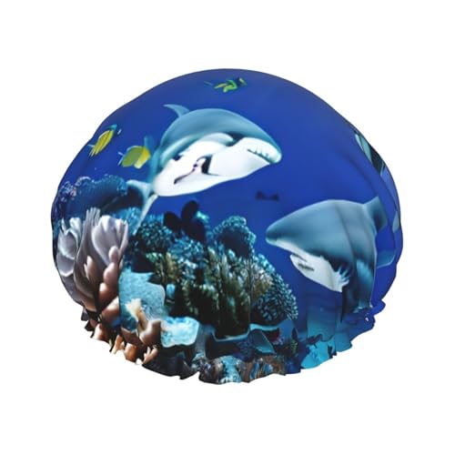 Hai schwimmen unter dem Meer Druck große Größe wasserdichte Duschhaube für Damen und Herren wiederverwendbar leichte weiche Mütze von YANYU