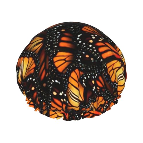Heaps Of Orange Monarch Butterflies Print Large Size Waterproof Shower Cap For Women And Men Reusable Lightweight Soft Hat von YANYU