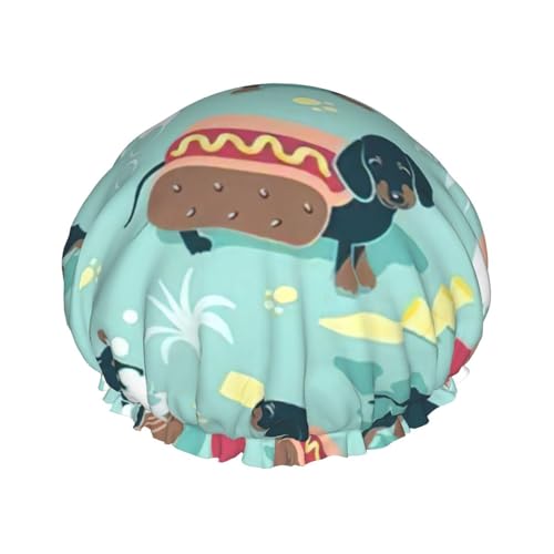 Hot Dogs und Limonade Print große Größe wasserdichte Duschhaube für Damen und Herren wiederverwendbar leichte weiche Mütze von YANYU
