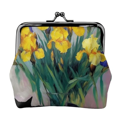 Katzen-Blumen-Verzierung, stilvoll, einzigartige Münzbörse, niedliche Mini-Geldbörse mit Kussschloss, wasserdicht für Münzen von YANYU