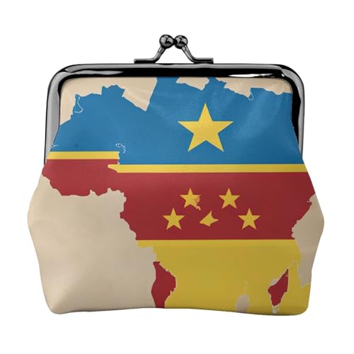 Kongo-Flaggenkarte mit Sternen-Druck, stilvolle einzigartige Münzbörse, niedliche Mini-Geldbörse mit Kussschloss, wasserdicht für Münzen von YANYU