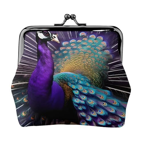 Lila Pfauen-Druck, stilvolle einzigartige Münzbörse, niedliche Mini-Geldbörse mit Kussschloss, wasserdicht für Münzen von YANYU