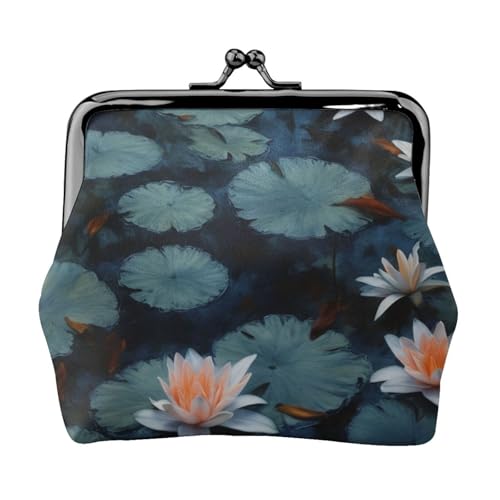 Lily Pads Blumendruck, stilvolle einzigartige Münzbörse, niedliche Mini-Geldbörse mit Kussschloss, wasserdicht für Münzen von YANYU