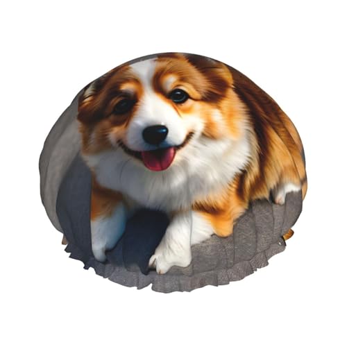 Lustige Corgi Butt Duschhaube mit braunem Druck, groß, wasserdicht, für Damen und Herren, wiederverwendbar, leicht, weich von YANYU