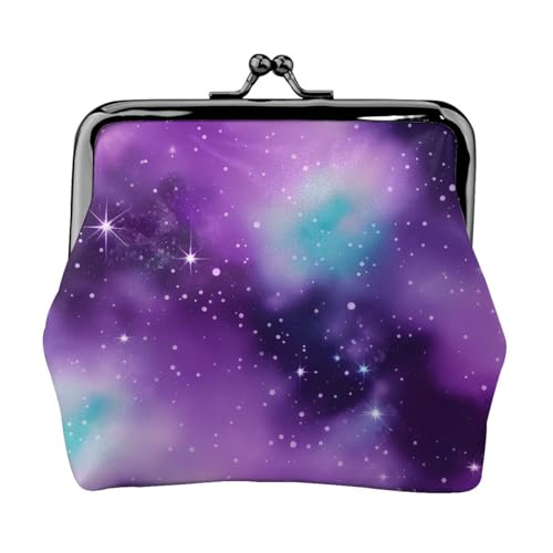 Magic Galaxy Sky Purple Print Stilvolle einzigartige Münzbörse niedliche Mini-Geldbörse mit Kussschloss, wasserdicht für Münzen von YANYU