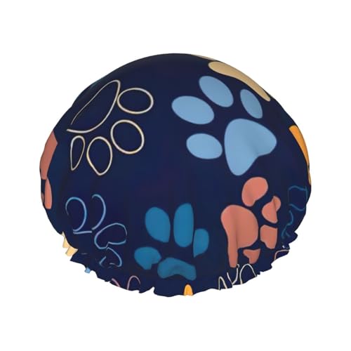 Nette Hund Pfote Druck Große Größe Wasserdichte Dusche Kappe Für Frauen Und Männer Wiederverwendbare Leichte Weiche Hut von YANYU