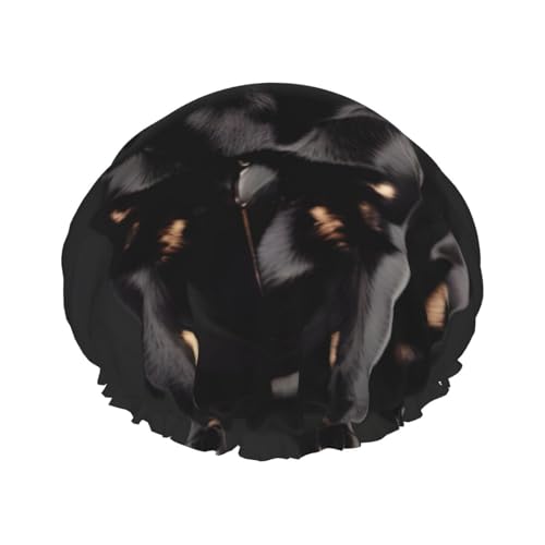 Niedlicher schwarzer Mops-Hund, Standard-Skala, 2_00x Druck, groß, wasserdicht, Duschhaube für Damen und Herren, wiederverwendbar, leicht, weich von YANYU
