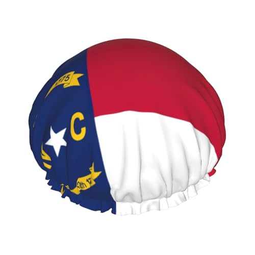 North Carolina State Flag Print Large Size Waterproof Shower Cap For Women And Men Reusable Lightweight Soft Hat von YANYU