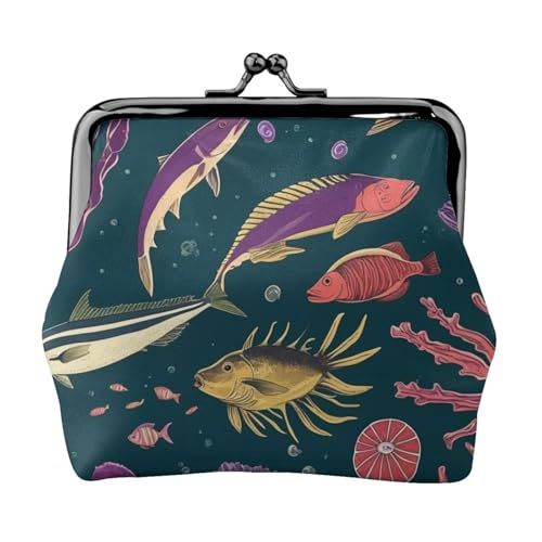 Ocean Unterwasserfisch-Druck, stilvolle einzigartige Münzbörse, niedliche Mini-Geldbörse mit Kussschloss, wasserdicht für Münzen von YANYU