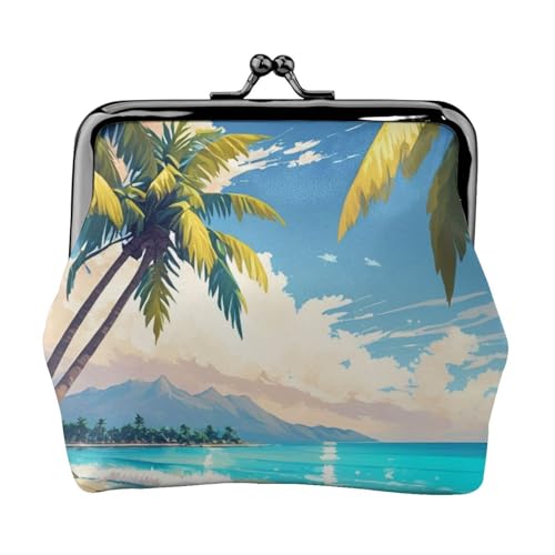 Palme über blauem Meer, Ozean-Druck, stilvolle einzigartige Münzbörse, niedliche Mini-Geldbörse mit Kussschloss, wasserdicht für Münzen von YANYU