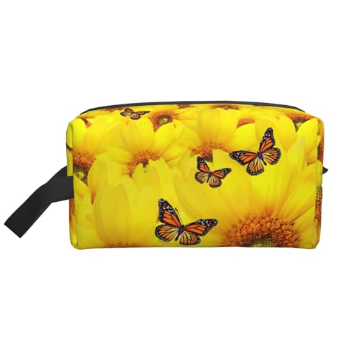 Reise-Kulturbeutel mit Reißverschluss, mit Griffen, gelbes Blumenmuster, Schmetterlinge, tragbarer Kosmetik-Organizer, Weiss/opulenter Garten, Einheitsgröße von YANYU