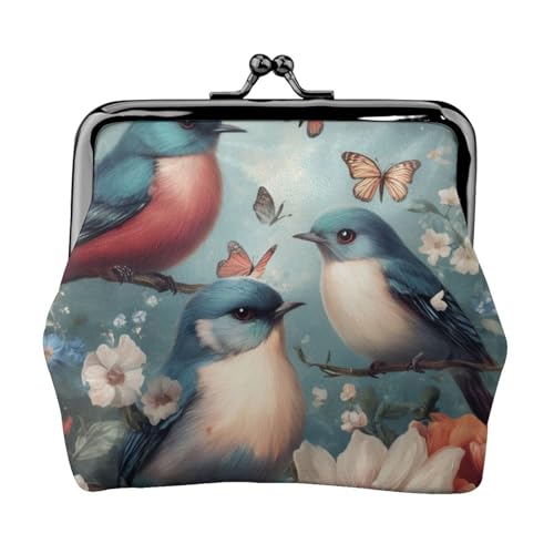 Romantische, ausgefallene Geldbörse mit Vögeln und Schmetterlingen, stilvoll, einzigartig, niedlich, Mini-Geldbörse mit Kussschloss, wasserdicht für Münzen von YANYU