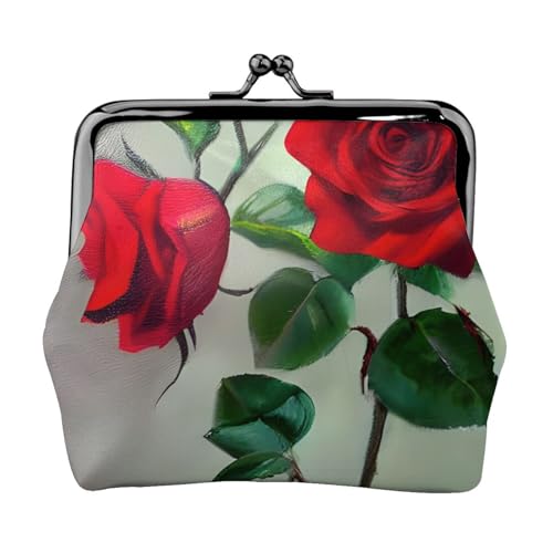 Rote Rose Bilddruck, stilvolle einzigartige Münzbörse, niedliche Mini-Geldbörse mit Kussschloss, wasserdicht für Münzen von YANYU