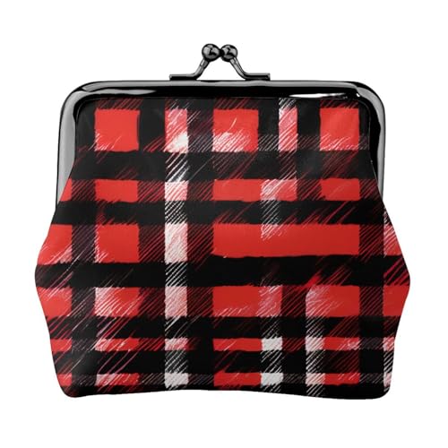 Roter und schwarzer Karomuster, stilvolle einzigartige Münzgeldbörse, niedliche Mini-Geldbörse mit Kussschloss, wasserdicht für Münzen von YANYU