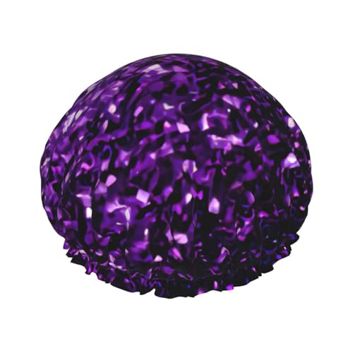 Schöne, violette Duschhaube mit Glitzer-Druck, groß, wasserdicht, für Damen und Herren, wiederverwendbar, leicht, weich von YANYU